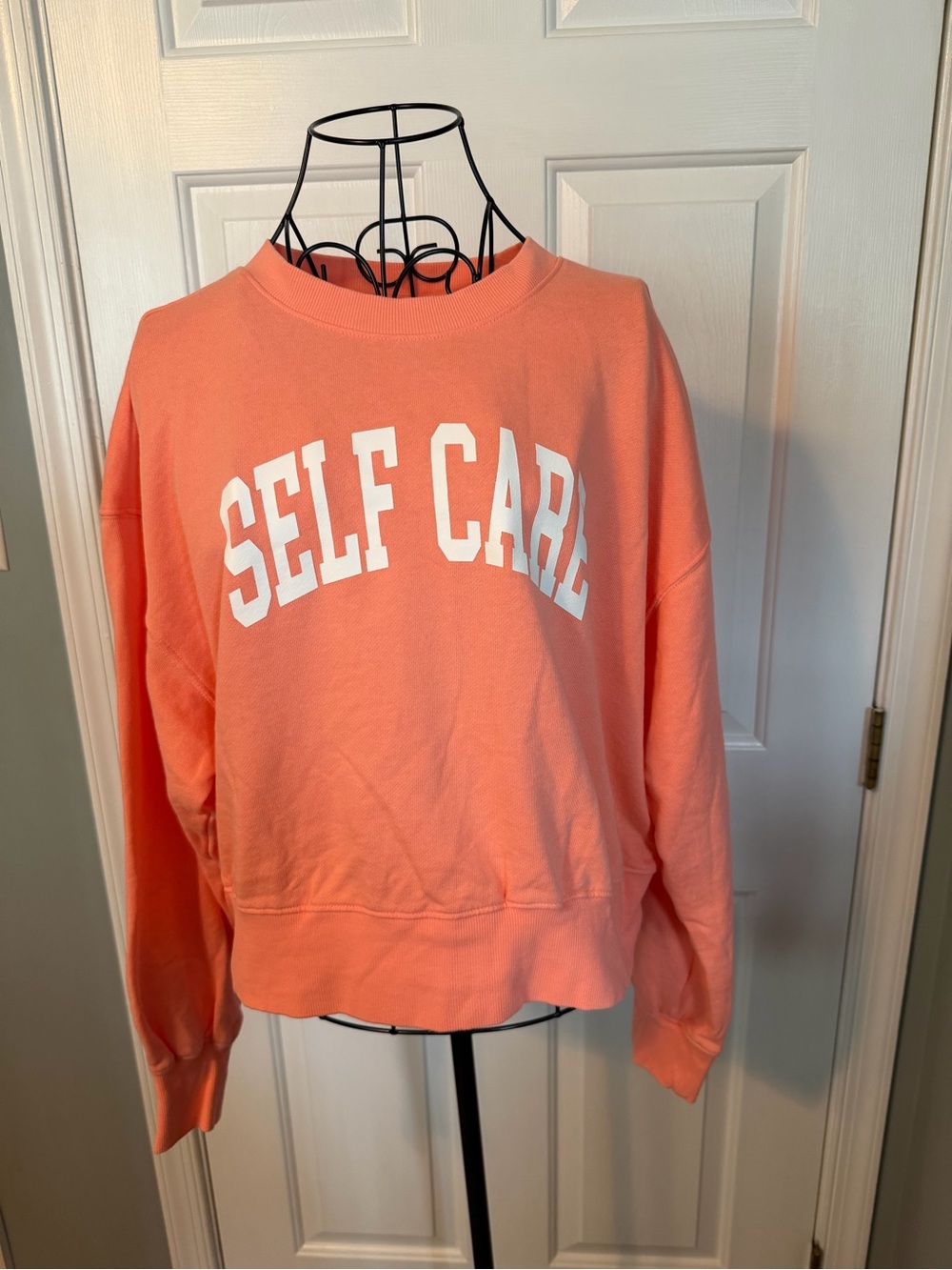 Old Navy Coral 'SELF CARE' Crewneck Sweatshirt